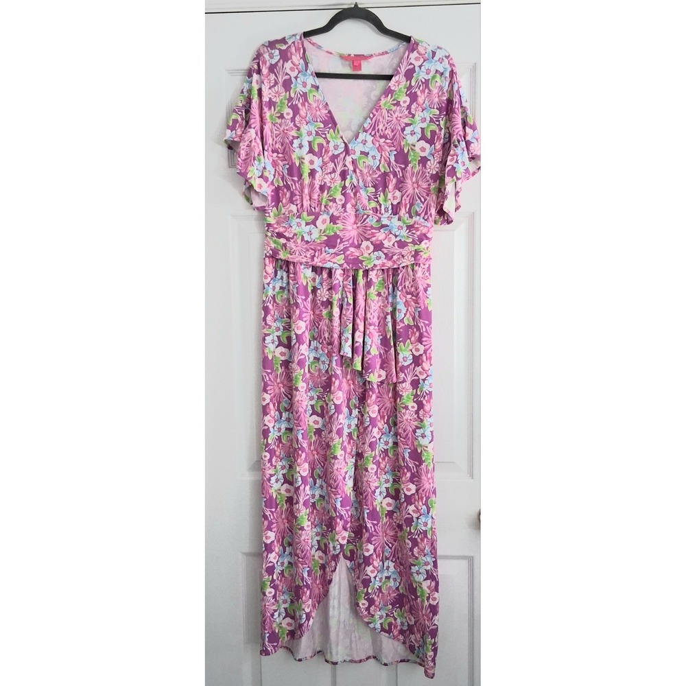 Lilly Pulitzer Midi Dress Women's Size Large Anchorage Amethyst Floral Pre-owned